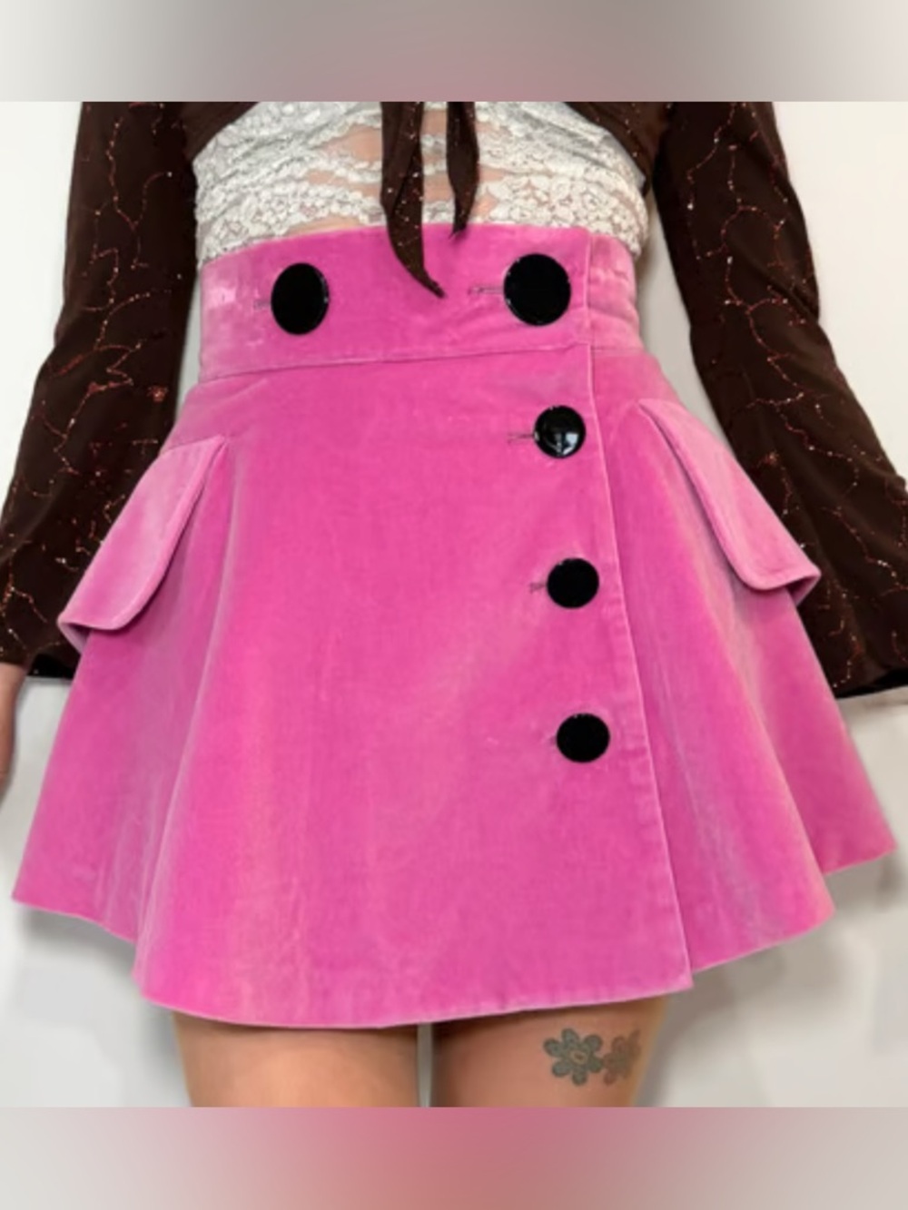 RARE Alexander Wang Hot Pink Velvet A-Line Mini Skirt with Black Buttons Size 4